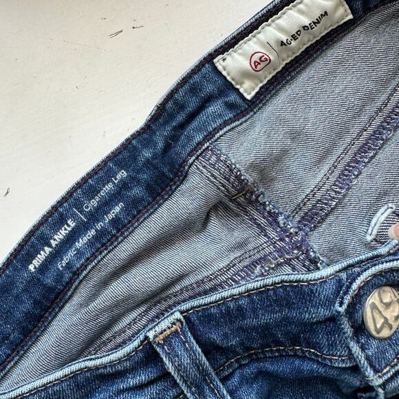 AG Medium Dark Wash The Prima Ankle Cigarette Leg Raw Hem Jeans 30 - Picture 9 of 12